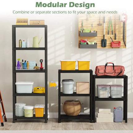 5-Tier Heavy-Duty Plastic Storage Shelves Freestanding Garage Shelving Unit - Black - Garages