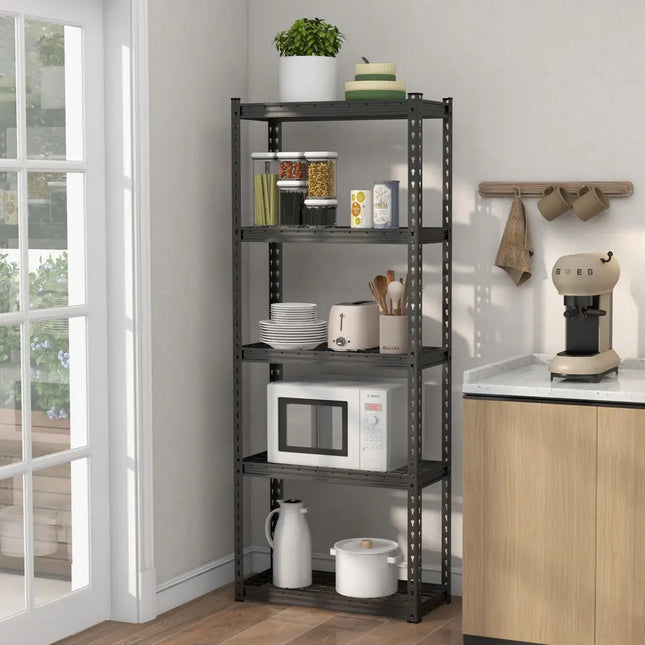 5-Tier Heavy Duty Wire Storage Racks with Anti-slip Foot Pad-Black - Black - Garages
