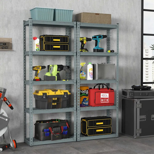 5-Tier Heavy Duty Wire Storage Racks with Anti-slip Foot Pad-Gray - Gray - Garages