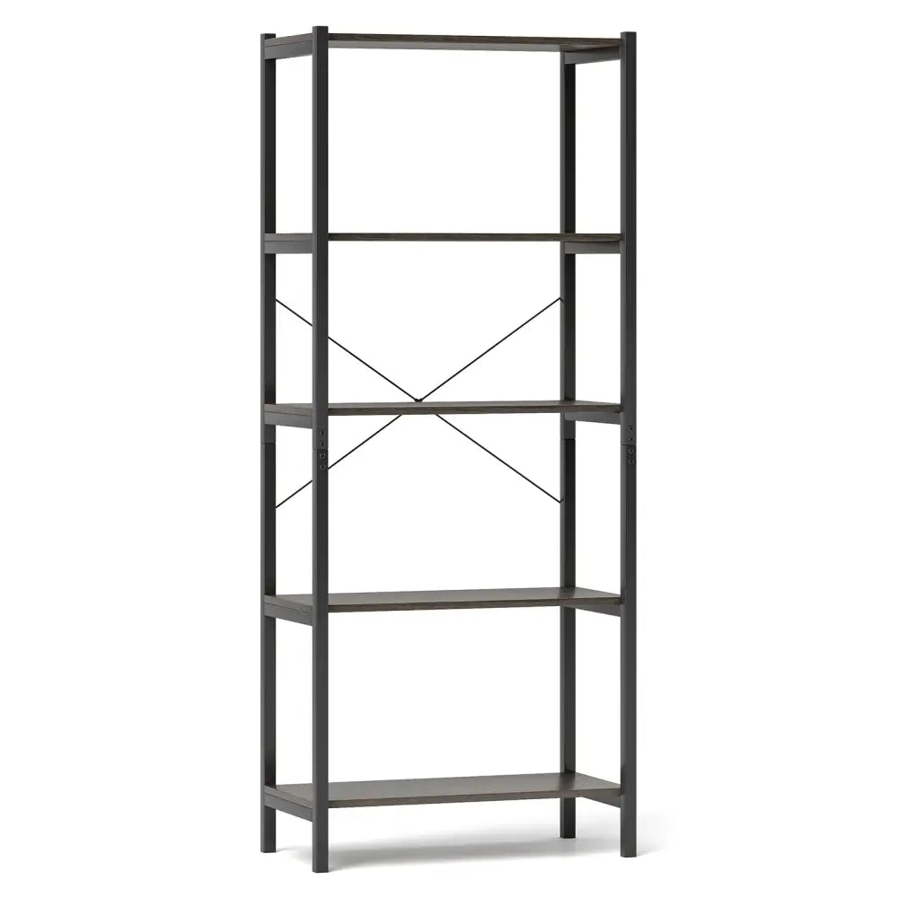 5-Tier Industrial Bookshelf Display Storage Rack with Metal Frame-Gray - Gray - Bookcases