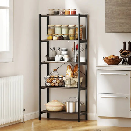 5-Tier Industrial Bookshelf Display Storage Rack with Metal Frame-Gray - Gray - Bookcases