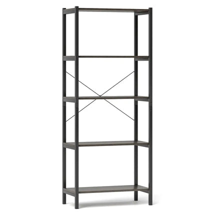 5-Tier Industrial Bookshelf Display Storage Rack with Metal Frame-Gray - Gray - Bookcases