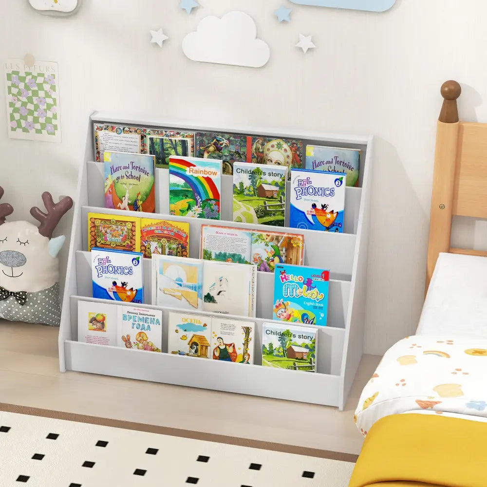 5-Tier Kids Bookshelf with Deep Compartments and Stable Baby Book Case-White - White - Kids Storage