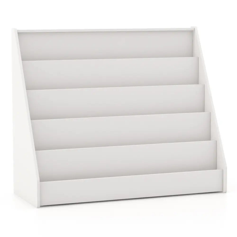 5-Tier Kids Bookshelf with Deep Compartments and Stable Baby Book Case-White - White - Kids Storage