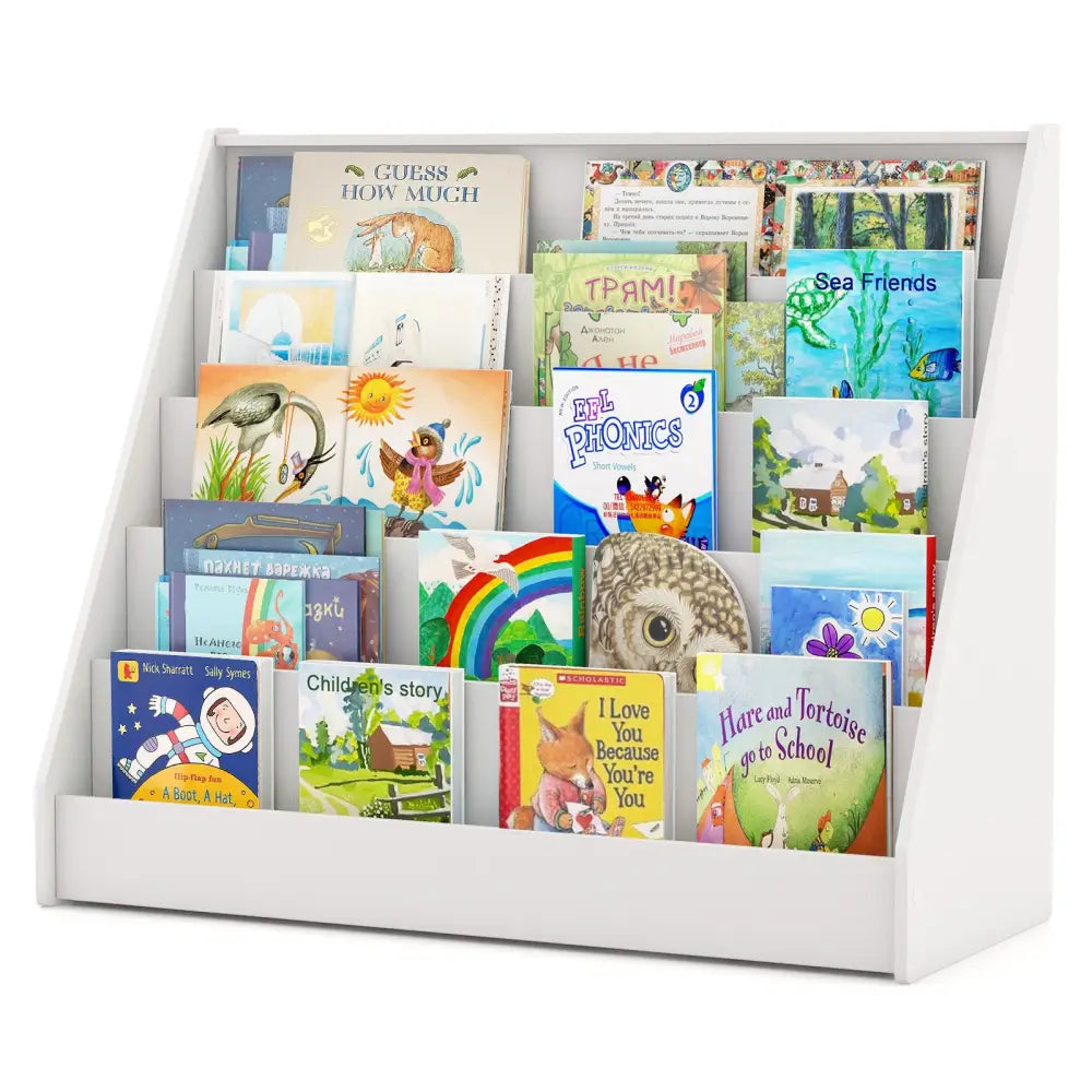 5-Tier Kids Bookshelf with Deep Compartments and Stable Baby Book Case-White - White - Kids Storage