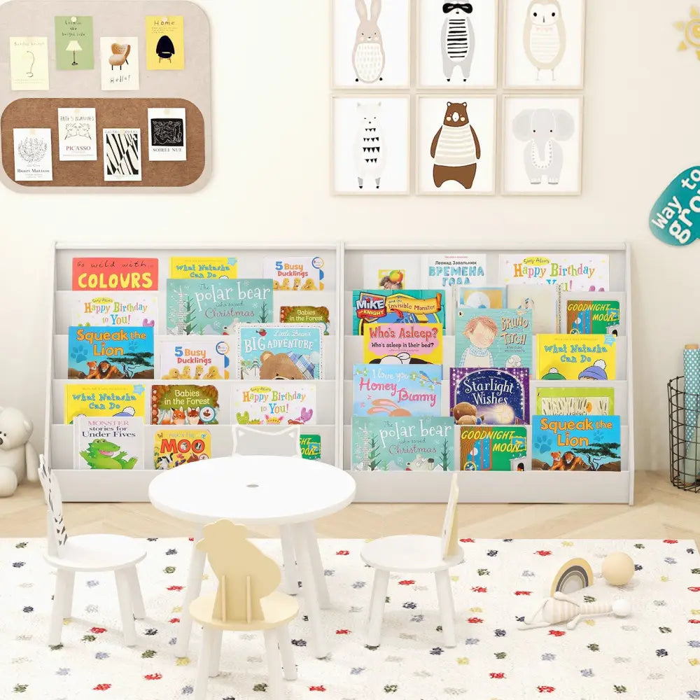 5-Tier Kids Bookshelf with Deep Compartments and Stable Baby Book Case-White - White - Kids Storage
