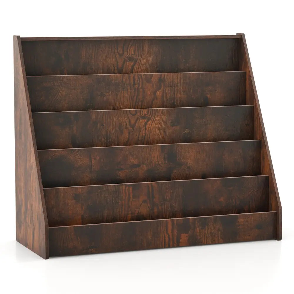 5-Tier Kids Bookshelf with Deep Compartments and Stable Baby Book Case-Rustic Brown - Rustic Brown - Kids Storage