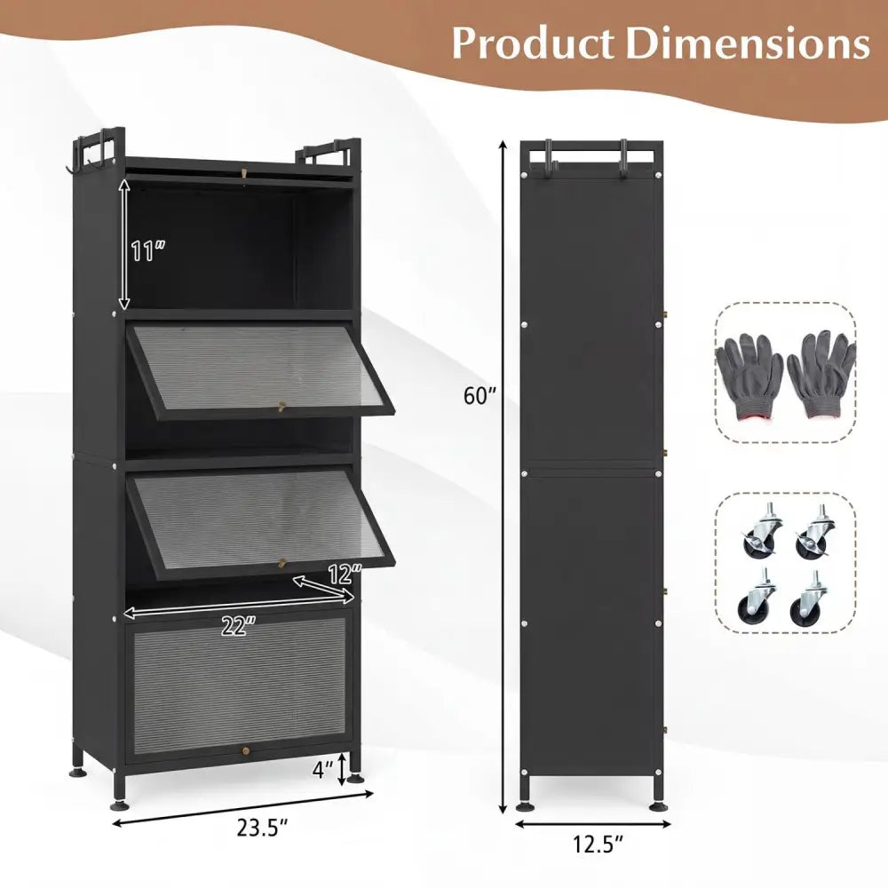 5-Tier Kitchen Baker’s Rack with Flip-up PC Doors-Black - Black - Baker’s Racks