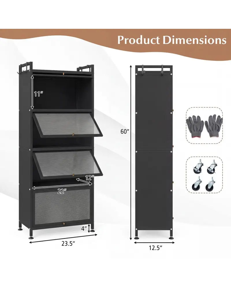 5-Tier Kitchen Baker’s Rack with Flip-up PC Doors-Black - Black - Baker’s Racks