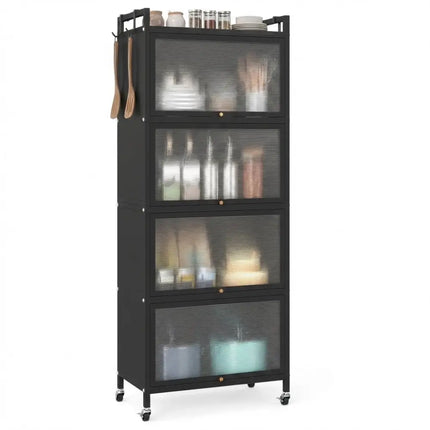 5 - Tier Kitchen Baker's Rack with Flip - up PC Doors - Black - Oasis Home Essentials