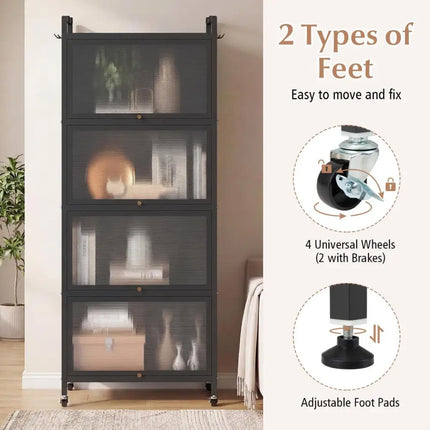 5 - Tier Kitchen Baker's Rack with Flip - up PC Doors - Black - Oasis Home Essentials