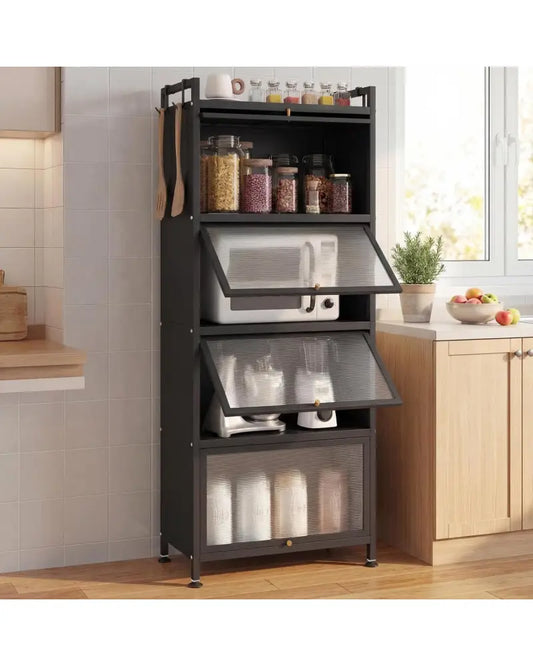 5-Tier Kitchen Baker’s Rack with Flip-up PC Doors-Black - Black - Baker’s Racks