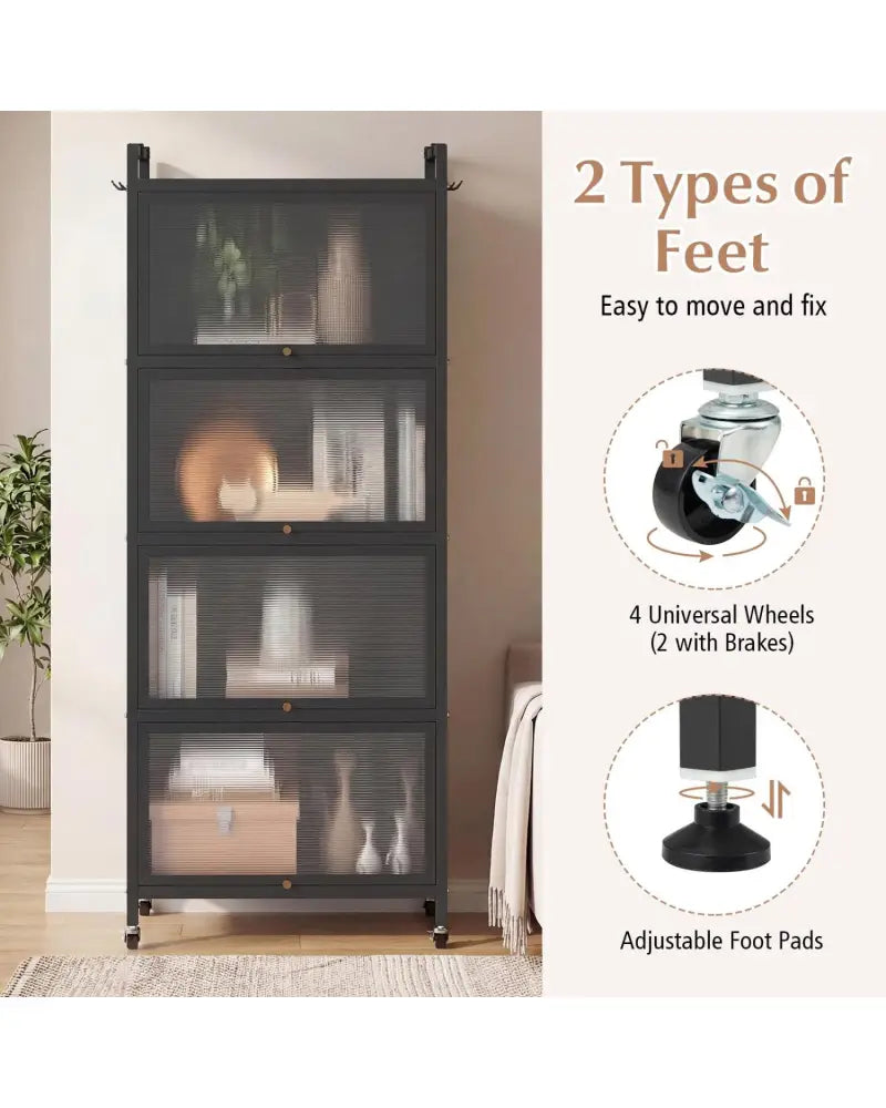 5-Tier Kitchen Baker’s Rack with Flip-up PC Doors-Black - Black - Baker’s Racks