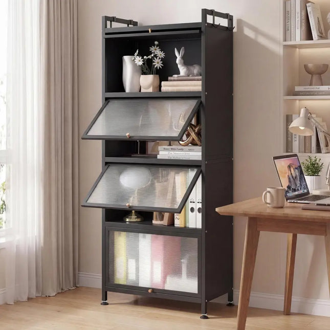 5 - Tier Kitchen Baker's Rack with Flip - up PC Doors - Black - Oasis Home Essentials