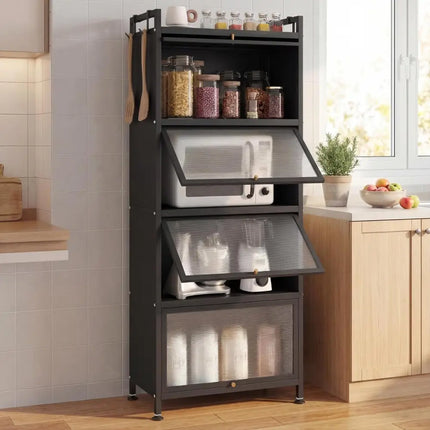 5 - Tier Kitchen Baker's Rack with Flip - up PC Doors - Black - Oasis Home Essentials