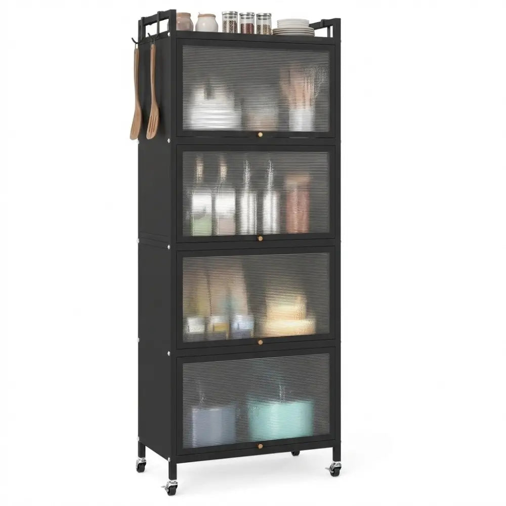 5-Tier Kitchen Baker’s Rack with Flip-up PC Doors-Black - Black - Baker’s Racks
