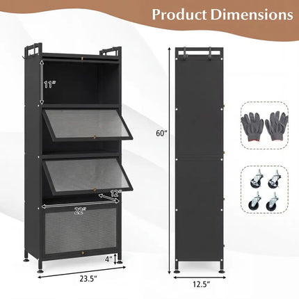 5 - Tier Kitchen Baker's Rack with Flip - up PC Doors - Black - Oasis Home Essentials