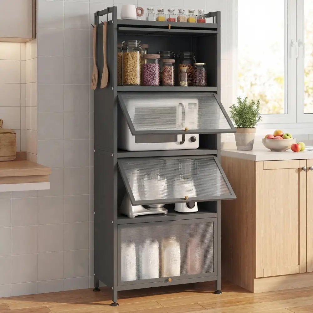 5-Tier Kitchen Baker’s Rack with Flip-up PC Doors-Gray - Gray - Baker’s Racks