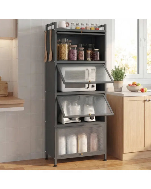 5-Tier Kitchen Baker’s Rack with Flip-up PC Doors-Gray - Gray - Baker’s Racks