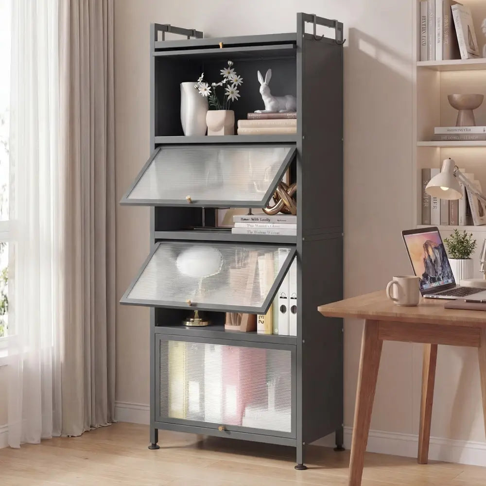 5-Tier Kitchen Baker’s Rack with Flip-up PC Doors-Gray - Gray - Baker’s Racks