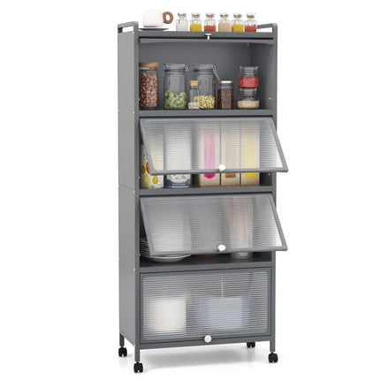 5 - Tier Kitchen Baker's Rack with Flip - up PC Doors - Gray - Oasis Home Essentials