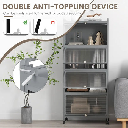 5 - Tier Kitchen Baker's Rack with Flip - up PC Doors - Gray - Oasis Home Essentials