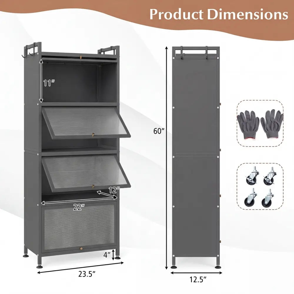5-Tier Kitchen Baker’s Rack with Flip-up PC Doors-Gray - Gray - Baker’s Racks