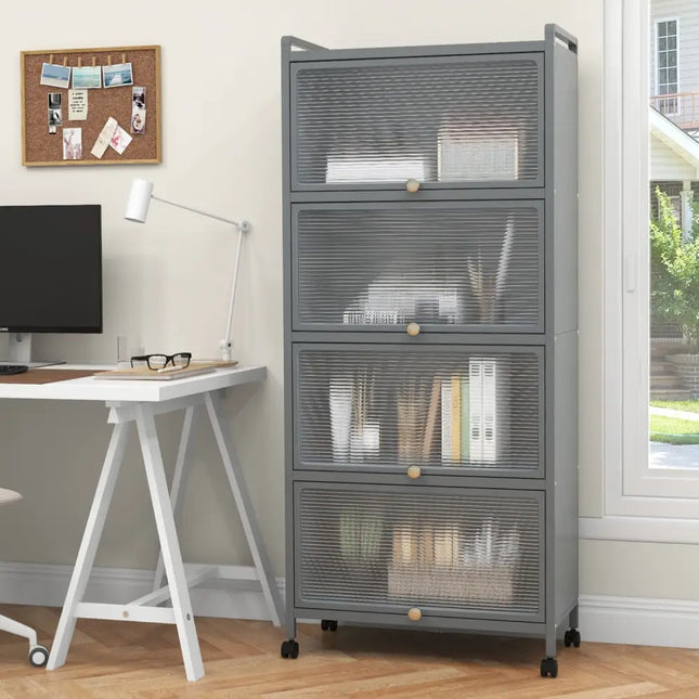 5 - Tier Kitchen Baker's Rack with Flip - up PC Doors - Gray - Oasis Home Essentials