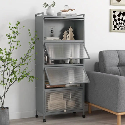 5 - Tier Kitchen Baker's Rack with Flip - up PC Doors - Gray - Oasis Home Essentials