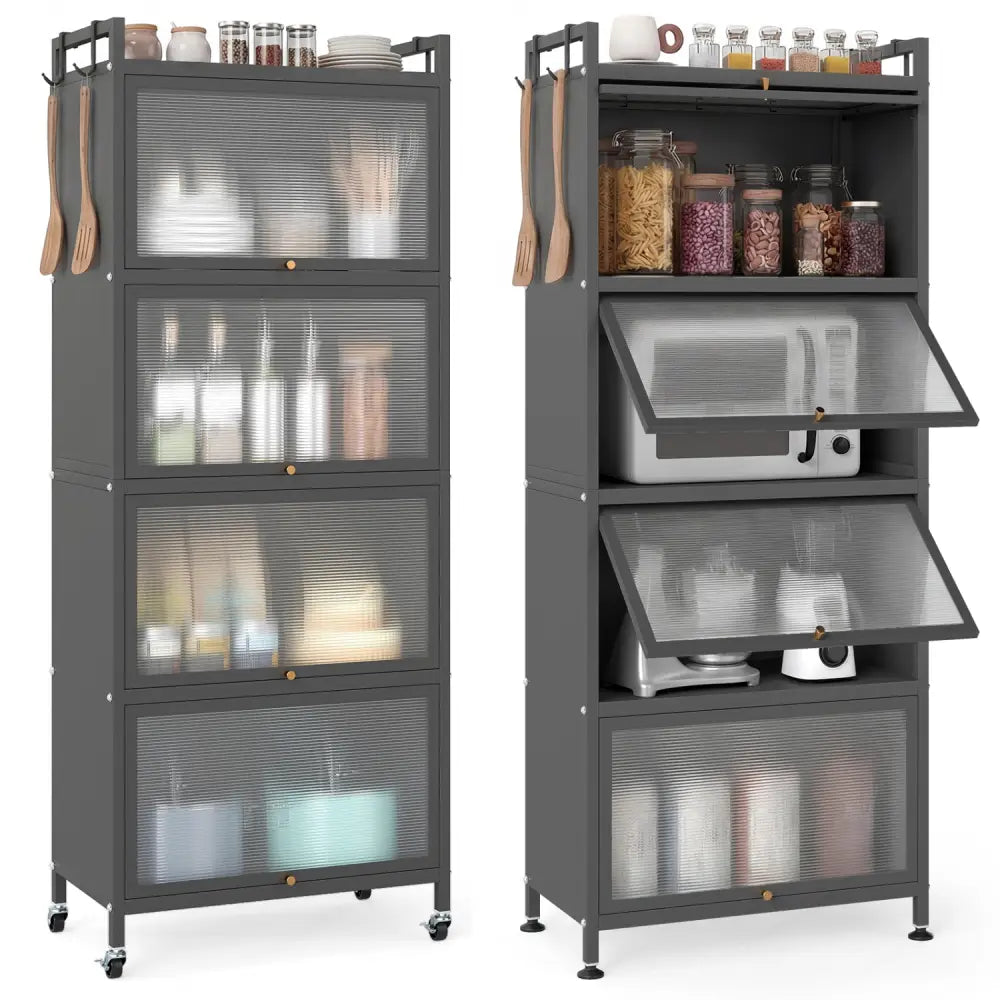 5-Tier Kitchen Baker’s Rack with Flip-up PC Doors-Gray - Gray - Baker’s Racks