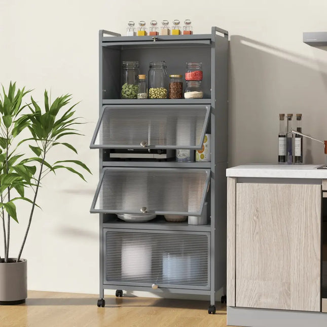 5 - Tier Kitchen Baker's Rack with Flip - up PC Doors - Gray - Oasis Home Essentials