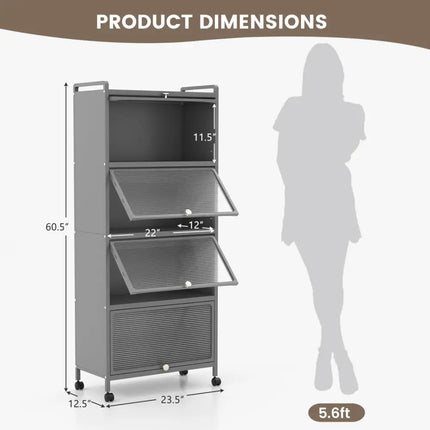 5 - Tier Kitchen Baker's Rack with Flip - up PC Doors - Gray - Oasis Home Essentials