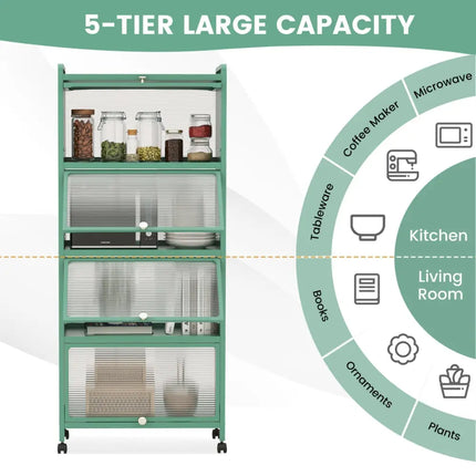 5 - Tier Kitchen Baker's Rack with Flip - up PC Doors - Green - Oasis Home Essentials