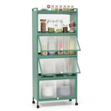 5 - Tier Kitchen Baker's Rack with Flip - up PC Doors - Green - Oasis Home Essentials