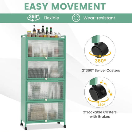 5 - Tier Kitchen Baker's Rack with Flip - up PC Doors - Green - Oasis Home Essentials