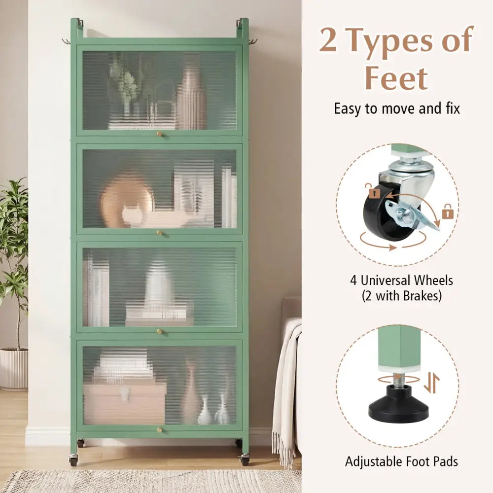 5-Tier Kitchen Baker’s Rack with Flip-up PC Doors-Green - Green - Baker’s Racks