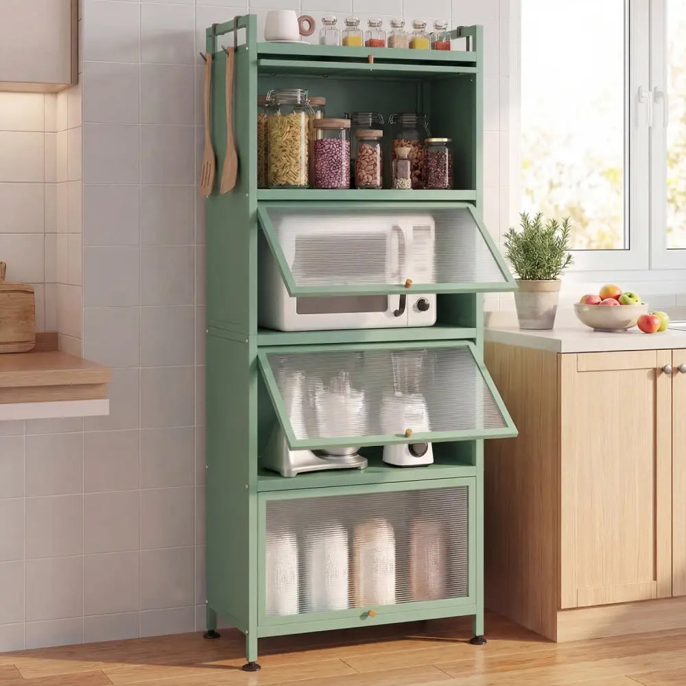 5-Tier Kitchen Baker’s Rack with Flip-up PC Doors-Green - Green - Baker’s Racks