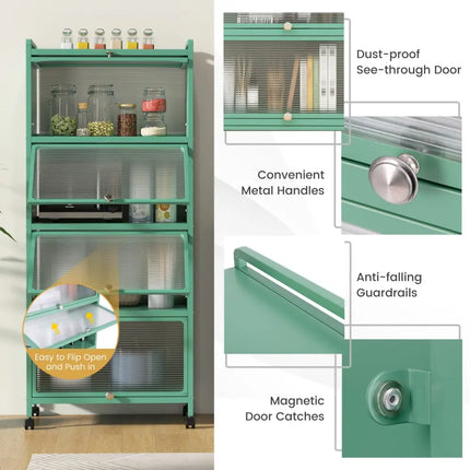 5 - Tier Kitchen Baker's Rack with Flip - up PC Doors - Green - Oasis Home Essentials