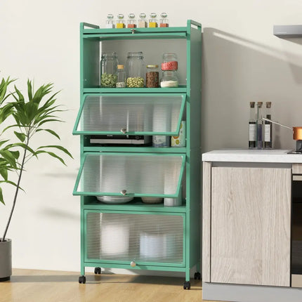 5 - Tier Kitchen Baker's Rack with Flip - up PC Doors - Green - Oasis Home Essentials