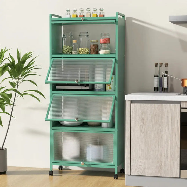 5 - Tier Kitchen Baker's Rack with Flip - up PC Doors - Green - Oasis Home Essentials