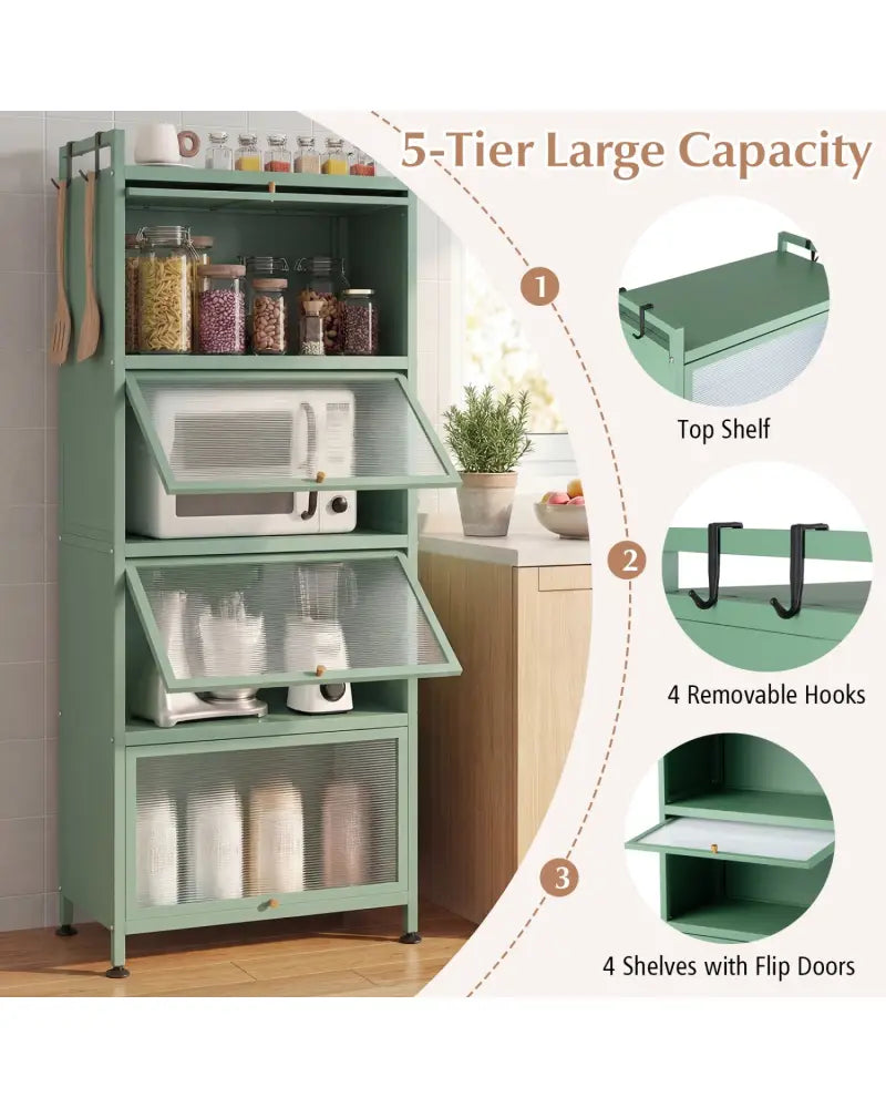 5-Tier Kitchen Baker’s Rack with Flip-up PC Doors-Green - Green - Baker’s Racks