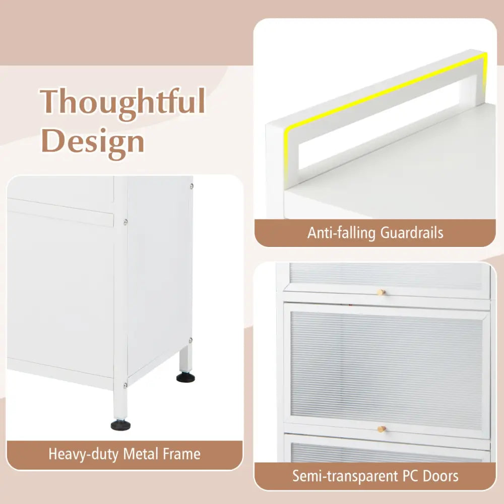 5-Tier Kitchen Baker’s Rack with Flip-up PC Doors-White - White - Baker’s Racks