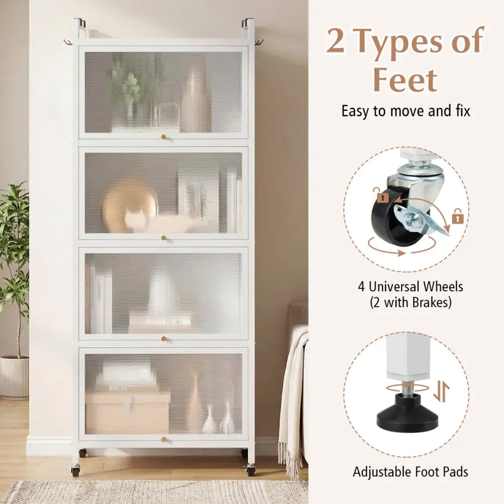 5-Tier Kitchen Baker’s Rack with Flip-up PC Doors-White - White - Baker’s Racks
