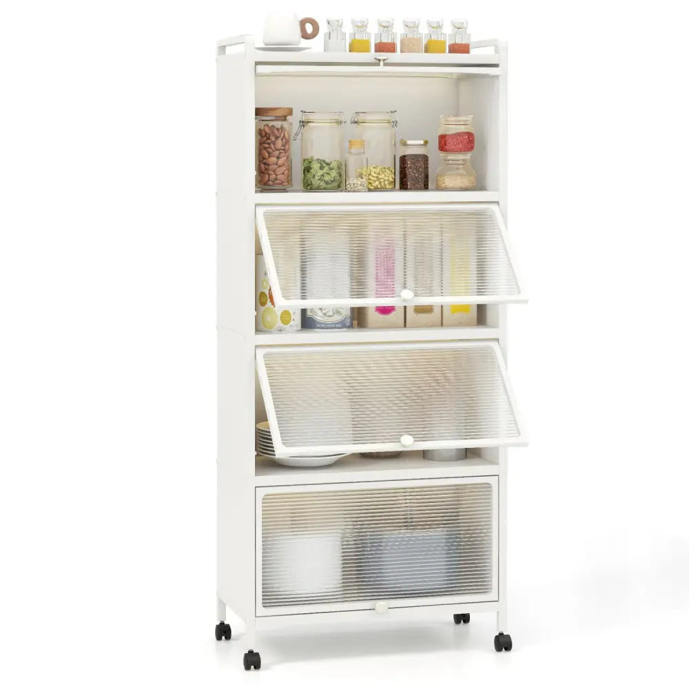 5-Tier Kitchen Baker’s Rack with Flip-up PC Doors-White - White - Baker’s Racks