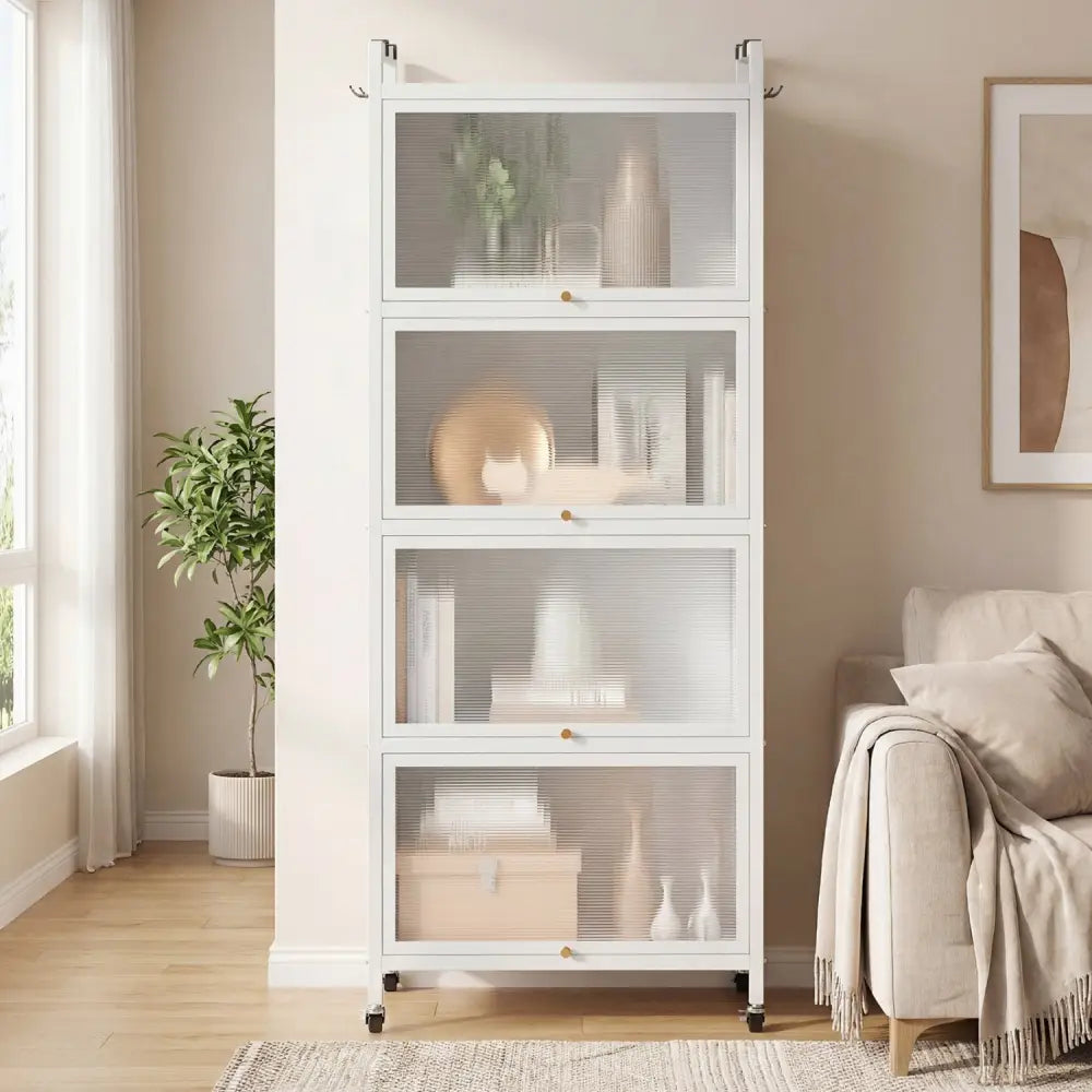 5-Tier Kitchen Baker’s Rack with Flip-up PC Doors-White - White - Baker’s Racks