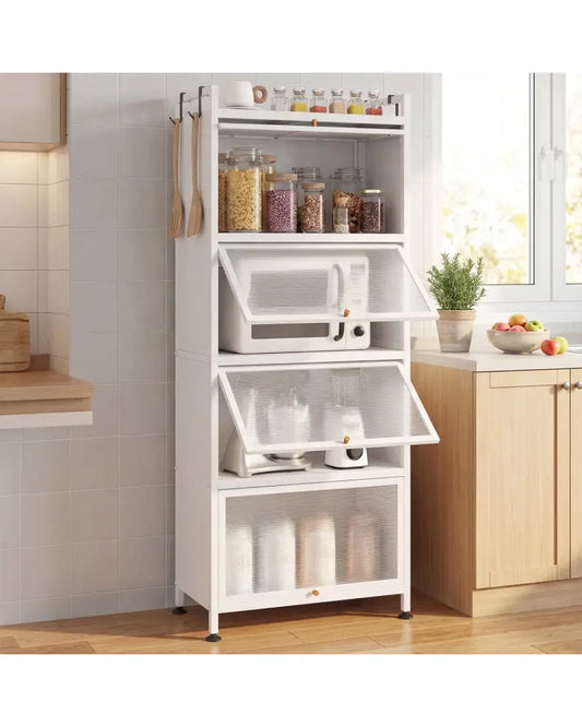 5-Tier Kitchen Baker’s Rack with Flip-up PC Doors-White - White - Baker’s Racks