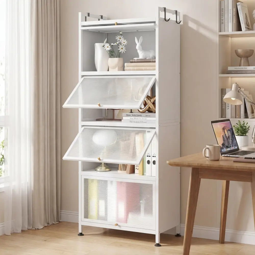 5-Tier Kitchen Baker’s Rack with Flip-up PC Doors-White - White - Baker’s Racks