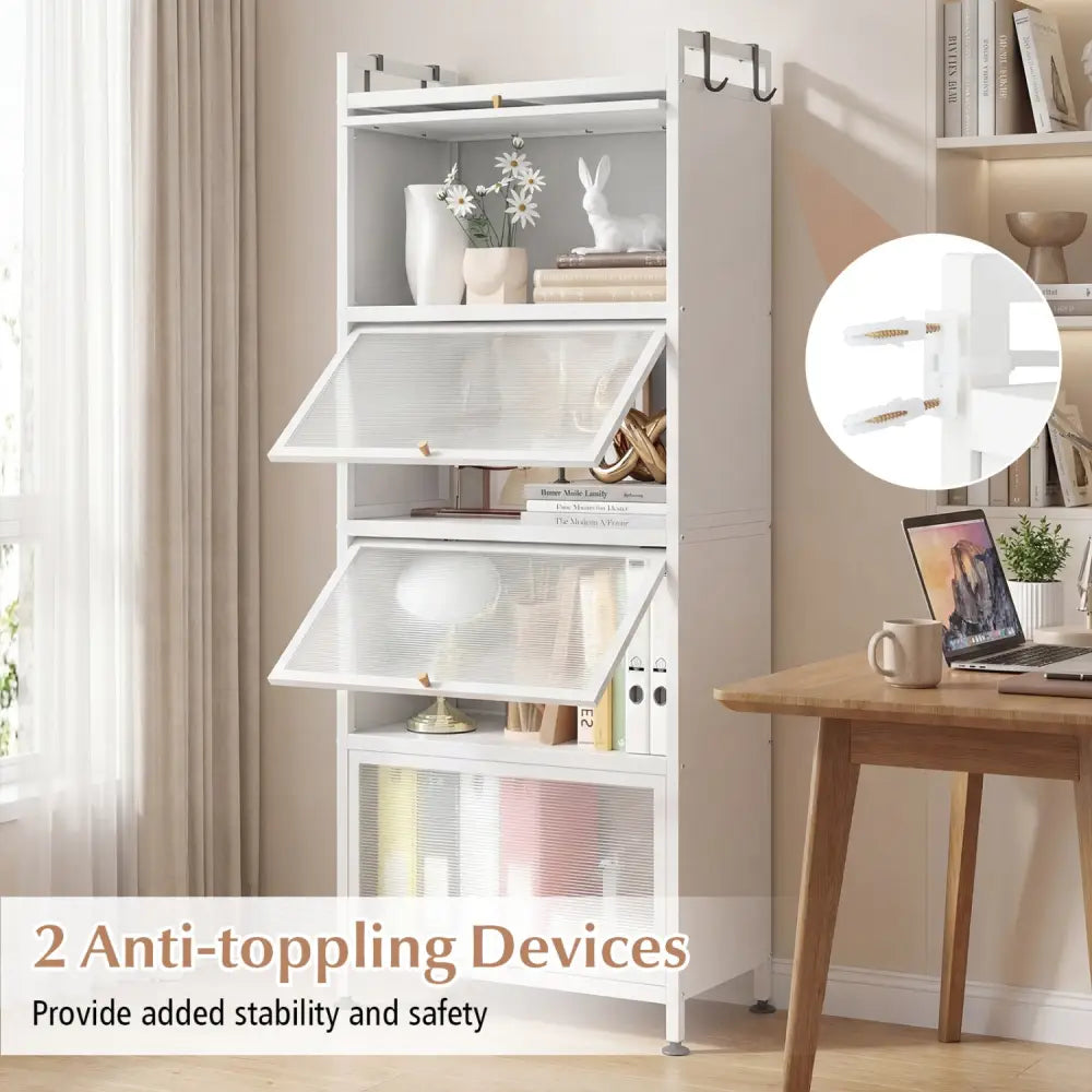 5-Tier Kitchen Baker’s Rack with Flip-up PC Doors-White - White - Baker’s Racks