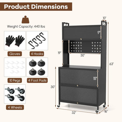 5 Tier Kitchen Bakers Rack with Lights Multifunctional Microwave Stand with Flip Door Cabinets-Black - Black