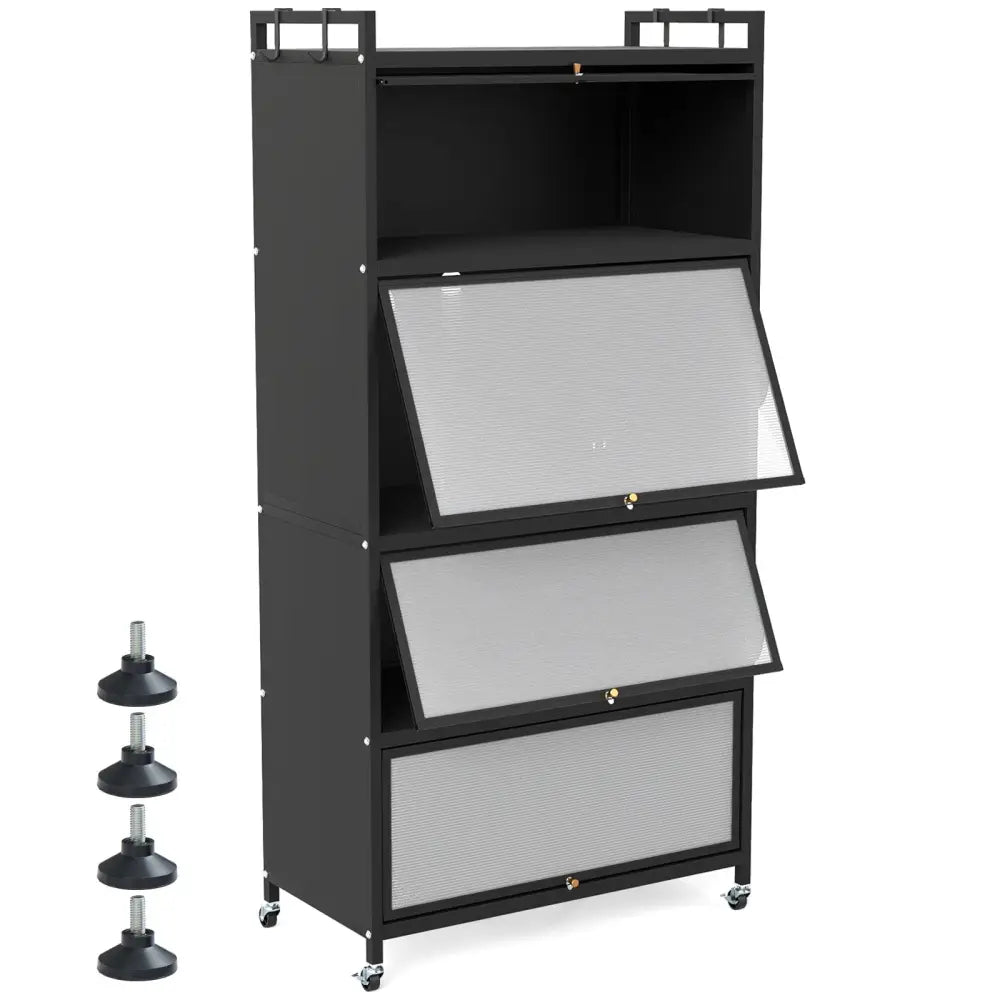5-Tier Kitchen Storage Cabinet with 4 Flip-up Doors-Black - Black - Sideboards Cabinets & Buffets